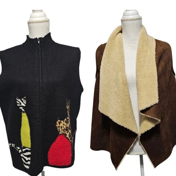 Vests Large Faux Sherpa Suede Chaps And Coldwater Creek Cat BUNDLE - Picture 1 of 15